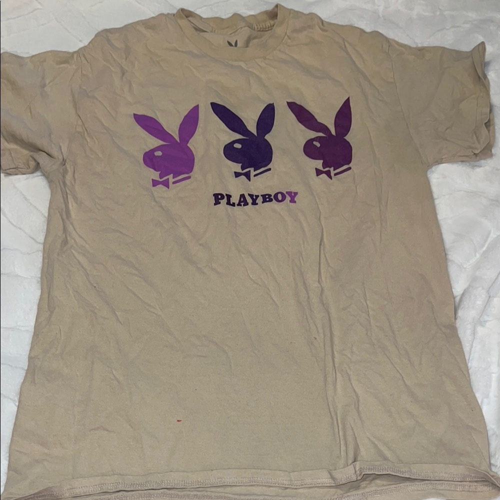 PLAYBOY Tan and Purple Short Sleeve Tee men’s medium M